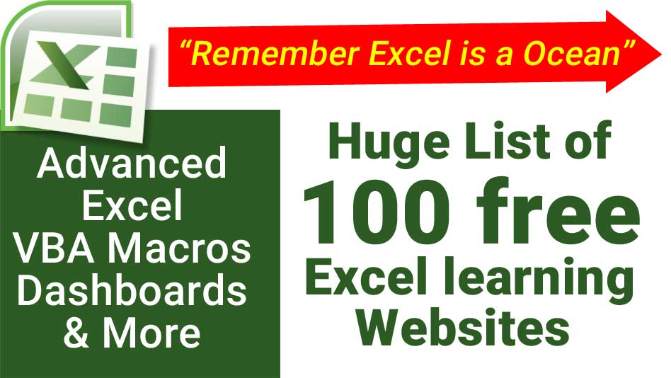 List of free Excel learning sites - Advanced Excel and Excel VBA