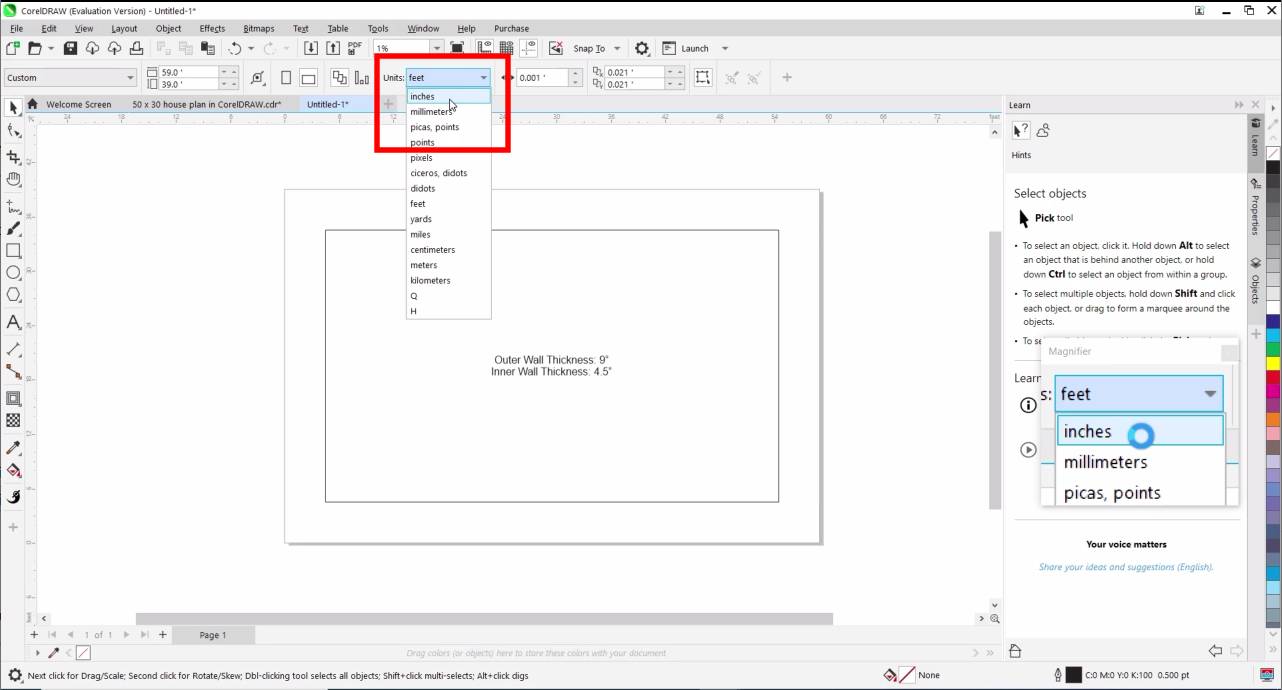 changing units of measure in coreldraw