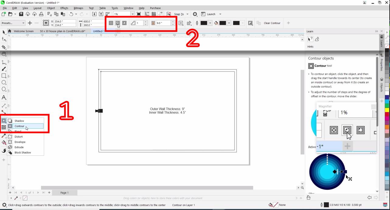 contour inside offsets in coreldraw