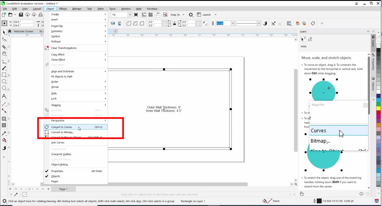 convert to curves in coreldraw