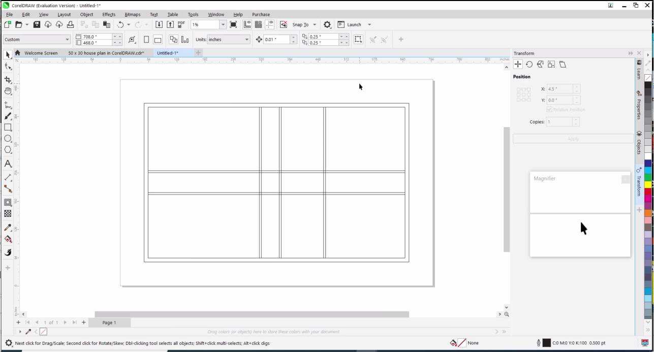 creating inner walls for the floor plan in coreldraw