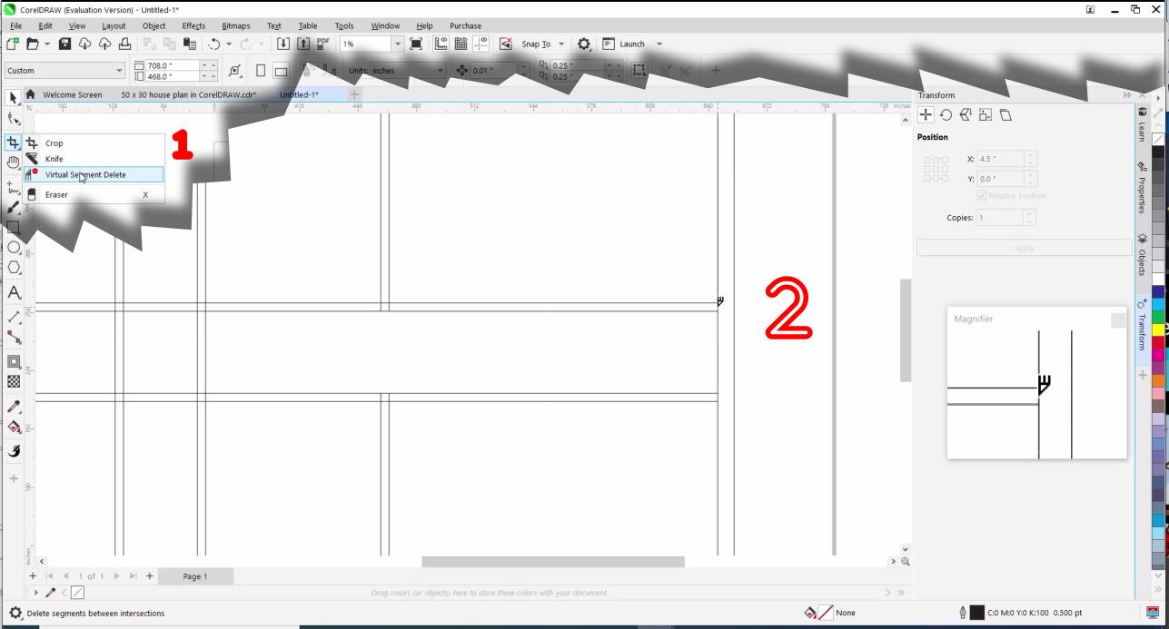 virtual segment delete tool in coreldraw - Floor Plan in CorelDRAW