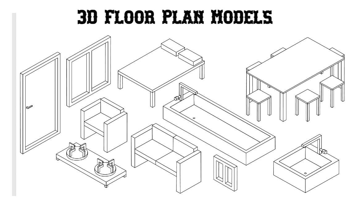 Floor Plan 3D Model and Symbols Word Template