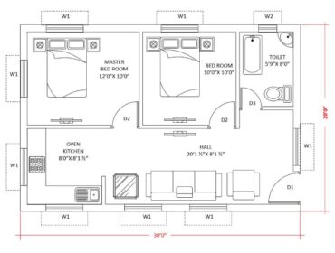 2BHK House Plan PDF Download - 20 x 30 House Plans