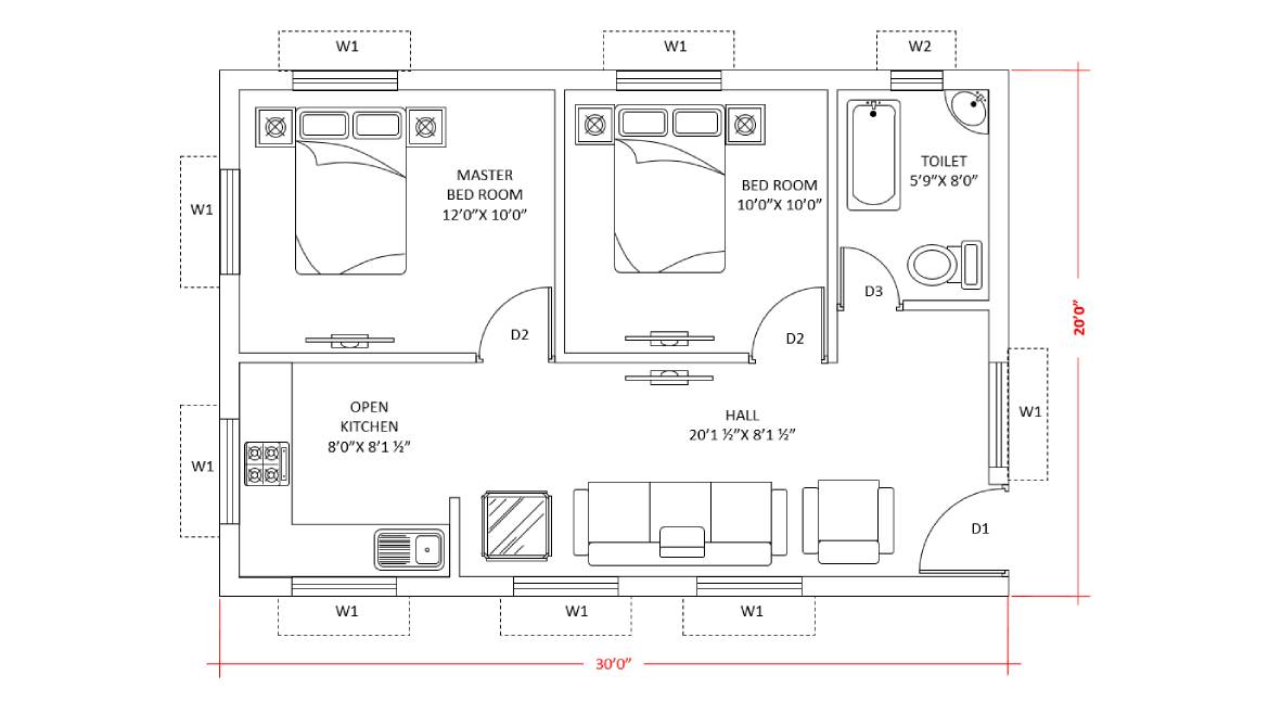 2BHK House Plan PDF Download Free 20 X 30 House Plan 