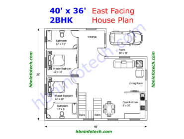 40 x 36 House Plans - 2BHK East Facing House Plan - JPEG format free download