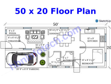 50 x 20 Floor Plan in Sketchup - House Plan in Sketchup - FREE Download